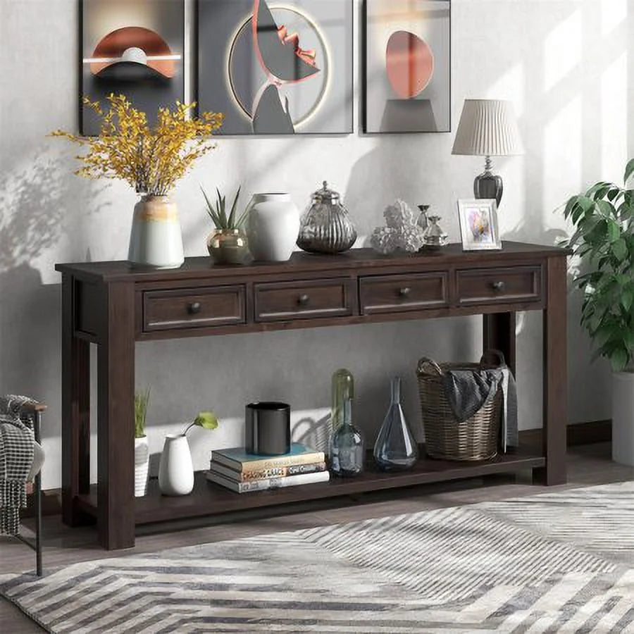 63 Inch Solid Wood Console Table with 4 Storage Drawers M517