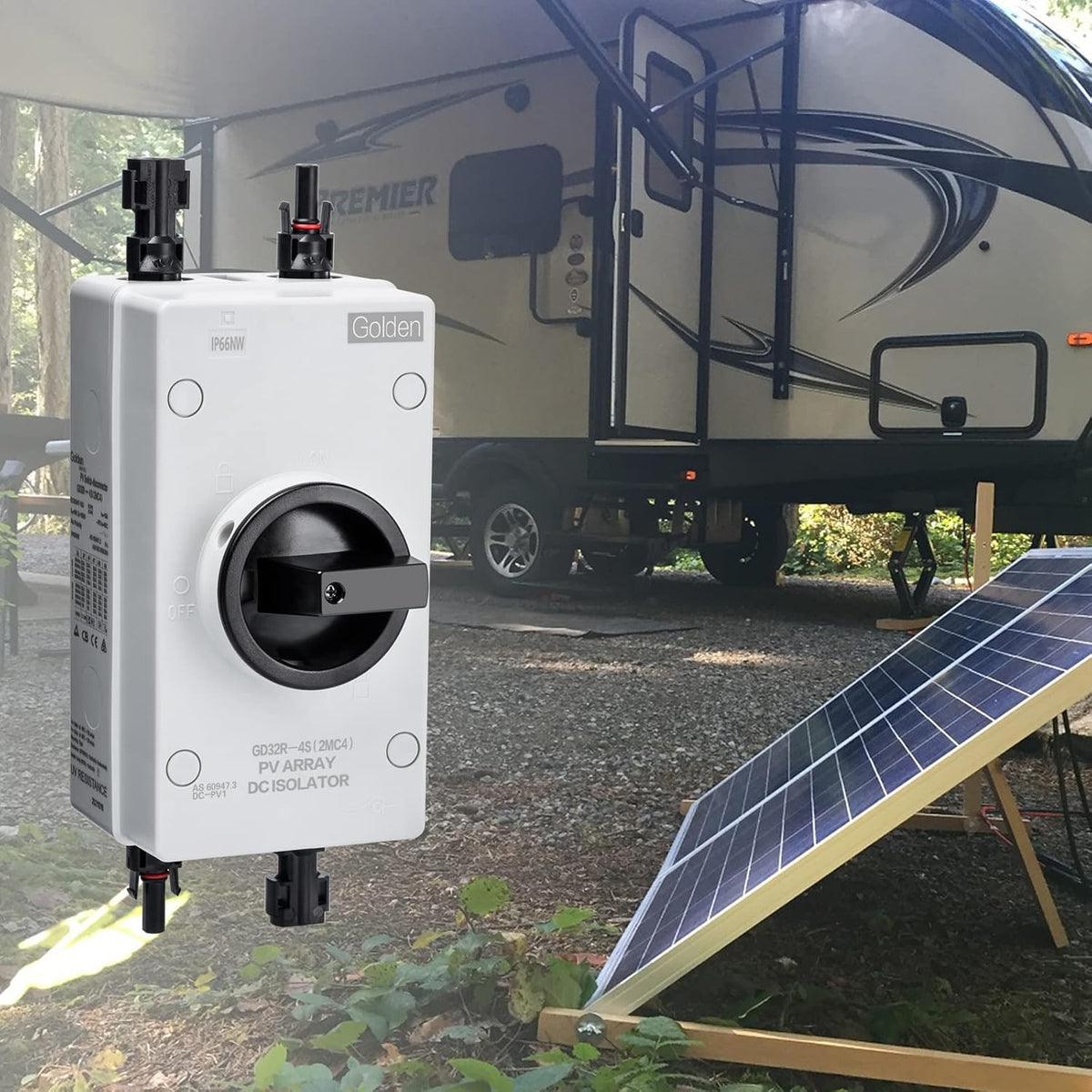Solar Combiner Box 32A 1000V PV DC Isolator Switch with Solar Connector, IP66 Waterproof G946138