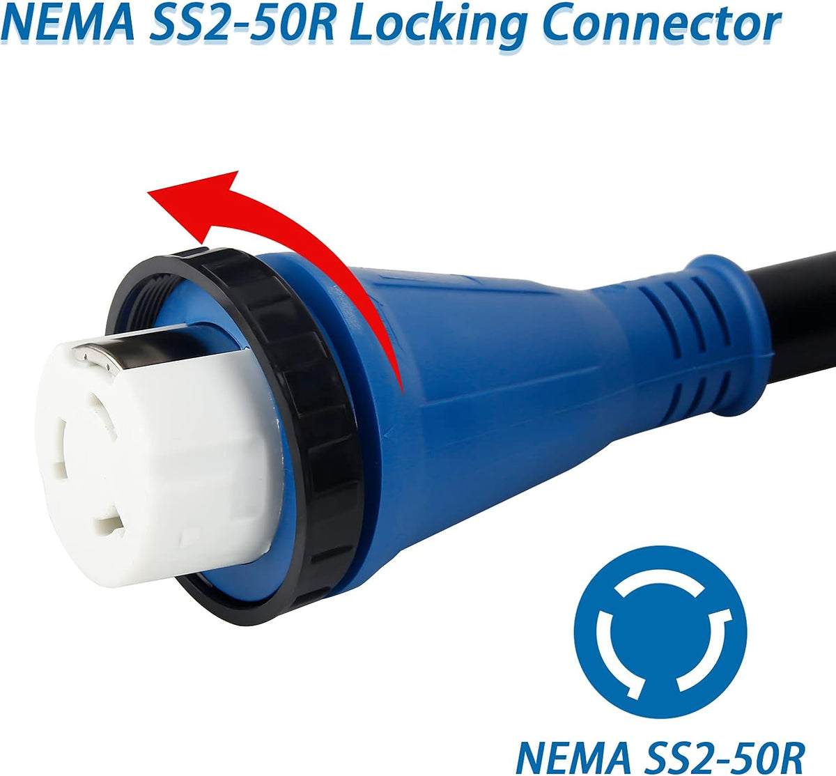 50 Amp 50 Feet RV Power Extension Cord, Heavy Duty STW Wire, Blue Q994