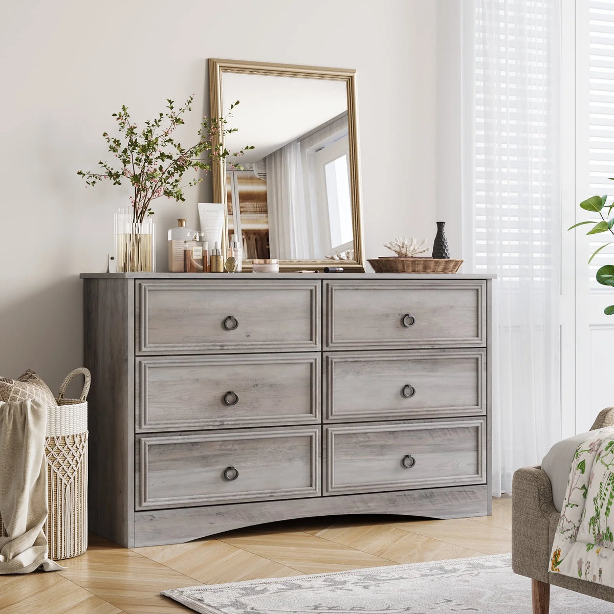 Gray 6 Drawer Wood Dresser B303901