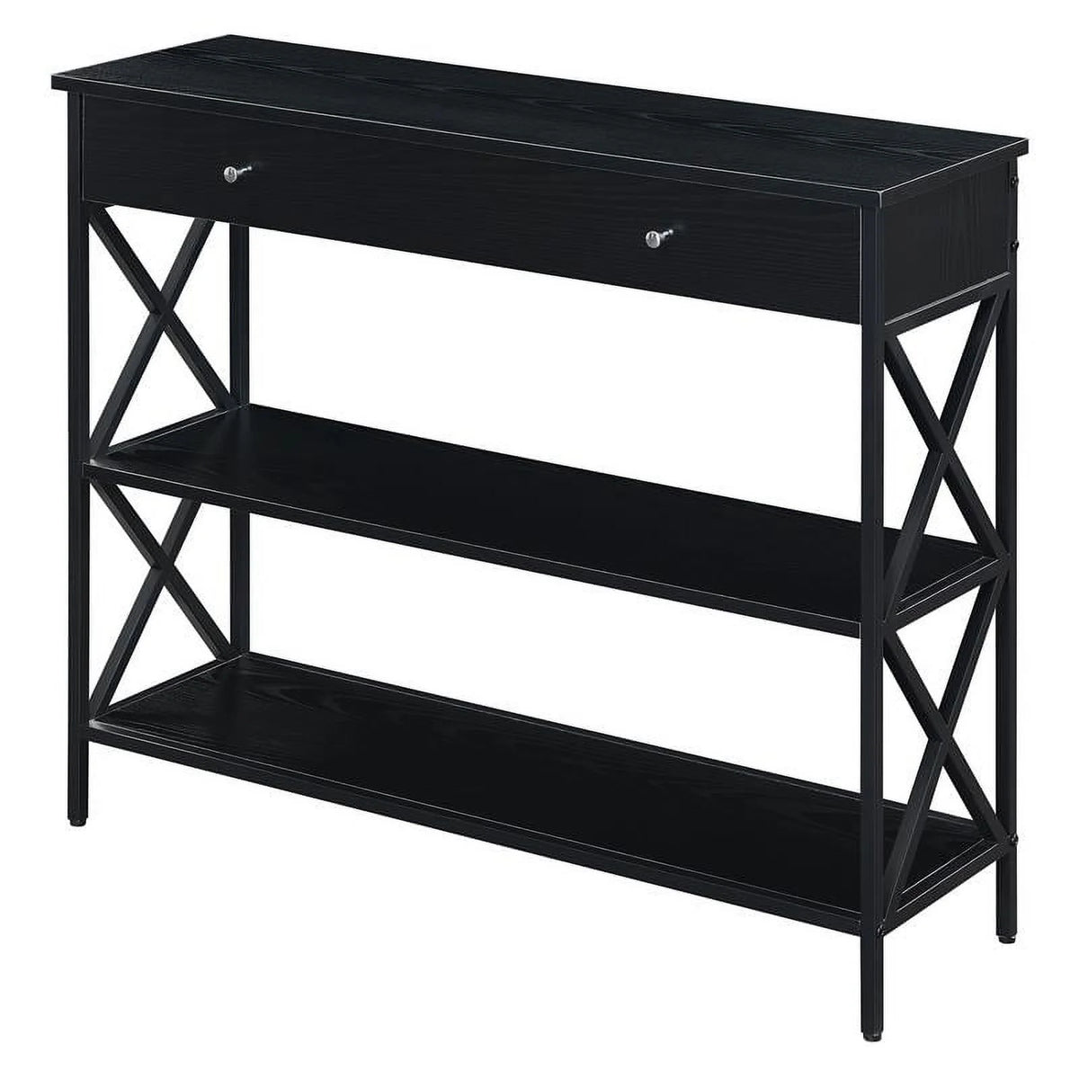 Black Wood and Metal One-Drawer Console Table T637004