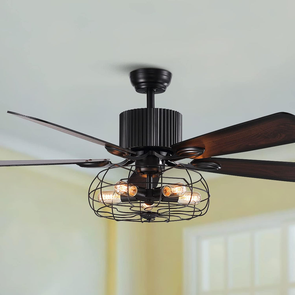 48 Retro Industrial Cage Ceiling Fan with Lights and Remote N7292