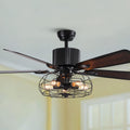 48 Retro Industrial Cage Ceiling Fan with Lights and Remote N7292