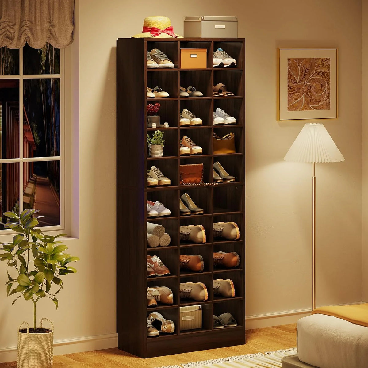 10-Tier Wooden Shoe Storage Cabinet with 30 Cubbies F782485
