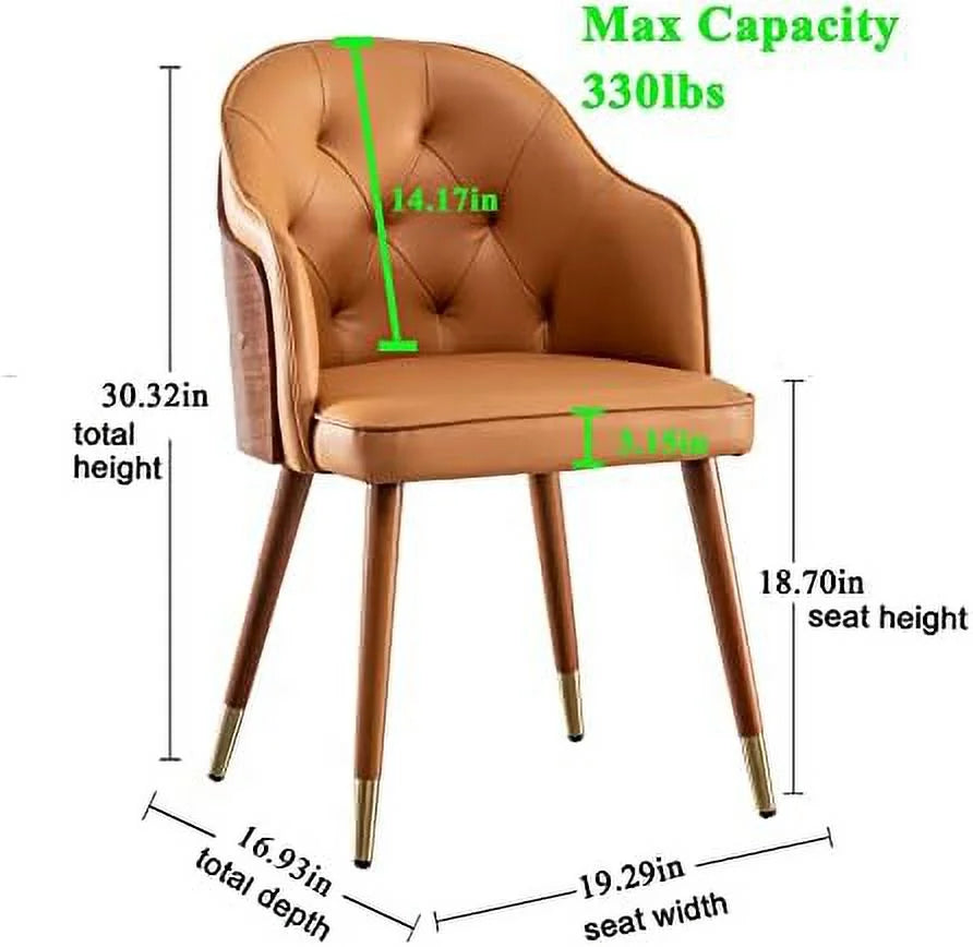 Orange Faux Leather Upholstered Dining Chairs with Walnut Wood Frame J818912