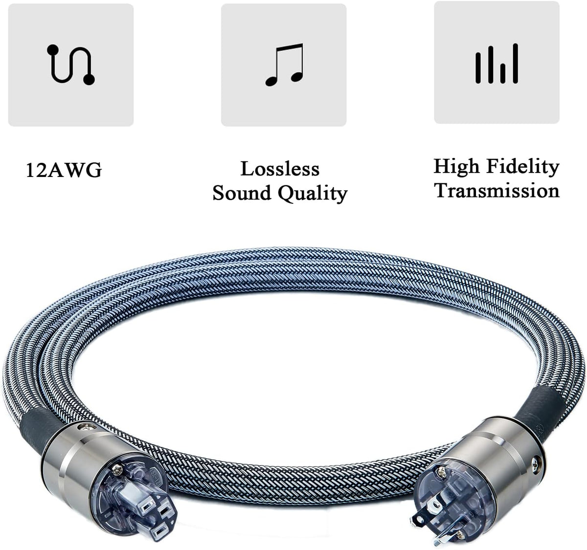 12AWG Audiophile Power Cable with Braided Sleeves, 5FT B54567
