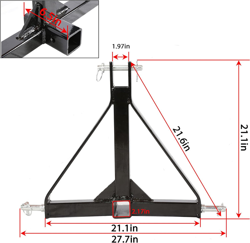 2 Receiver Trailer Hitch Category 1 Tractor Tow Drawbar Adapter L766