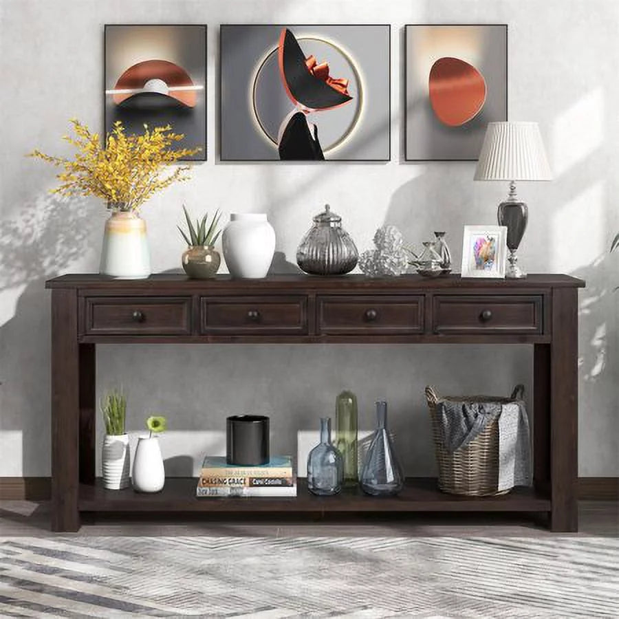 63 Inch Solid Wood Console Table with 4 Storage Drawers M517
