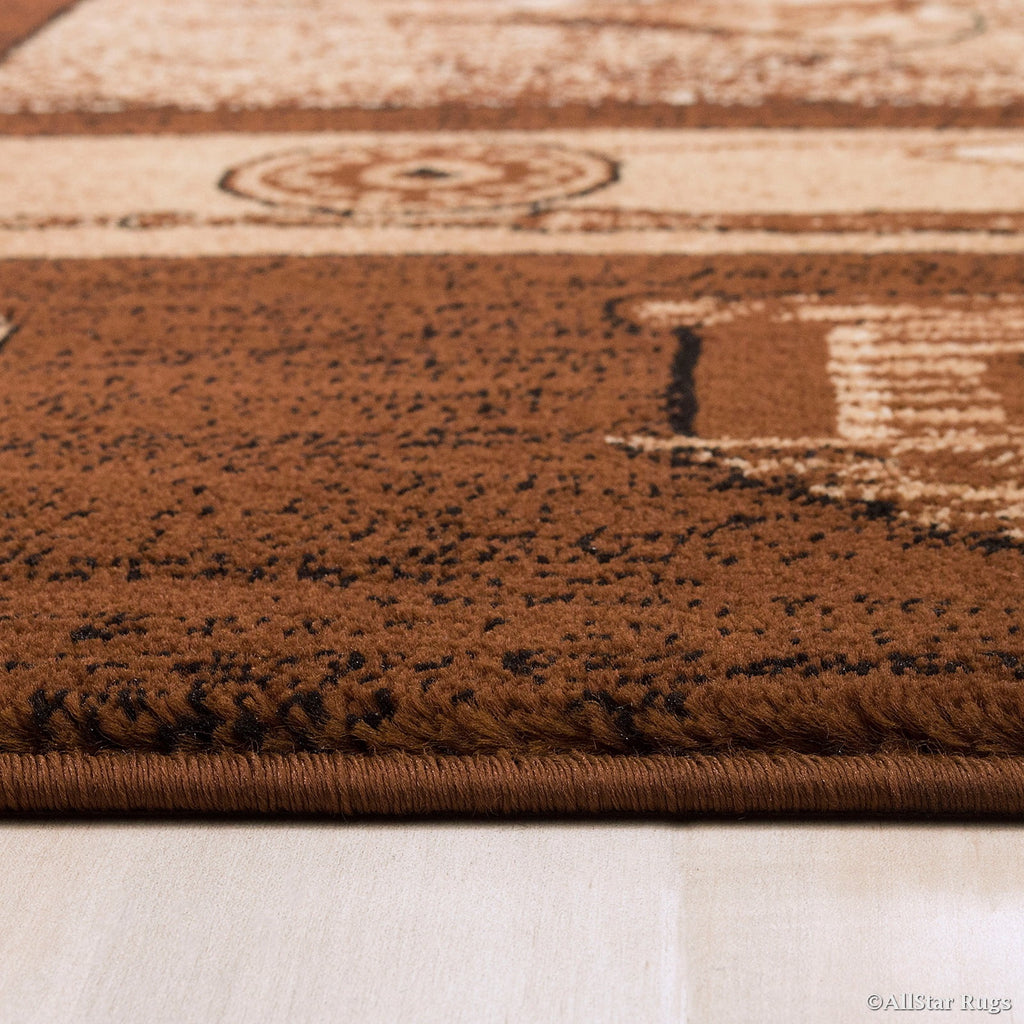 Brown Prints Fish Acorns Bear Cabin Moose Wildlife Area Rug (3' 9" x 5' 1") Y125