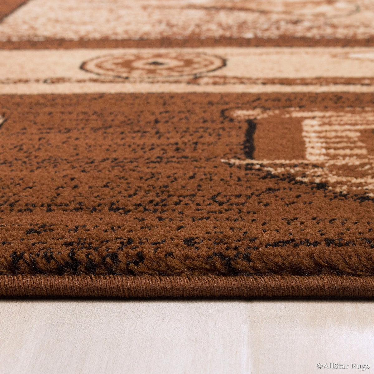 Brown Prints Fish Acorns Bear Cabin Moose Wildlife Area Rug (3' 9" x 5' 1") Y125