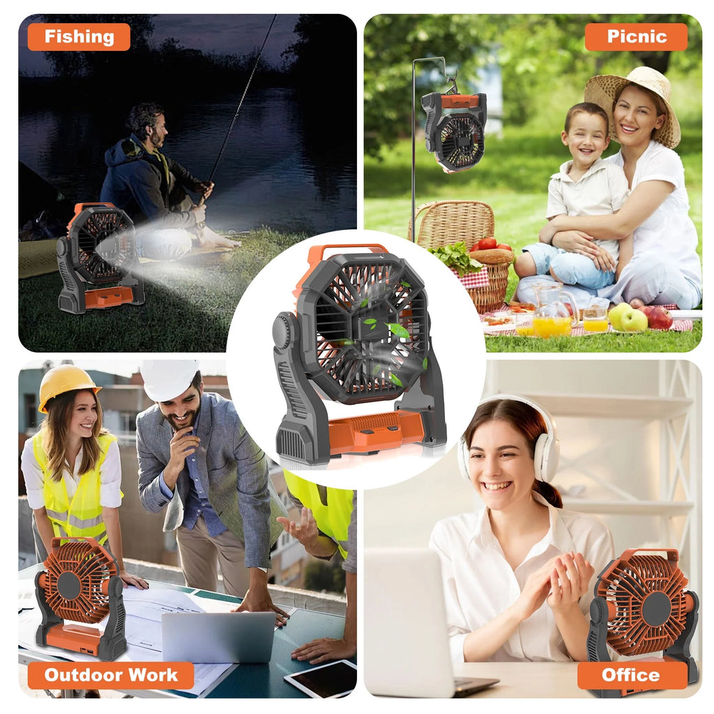 10400mah Portable Rechargeable Camping Fan with LED Lantern B25564