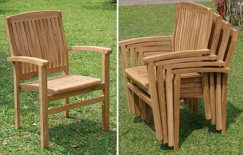 Grade-A Teak 5 Pc Dining Set with 36" Round Table and 4 Stacking Arm Chairs P2393