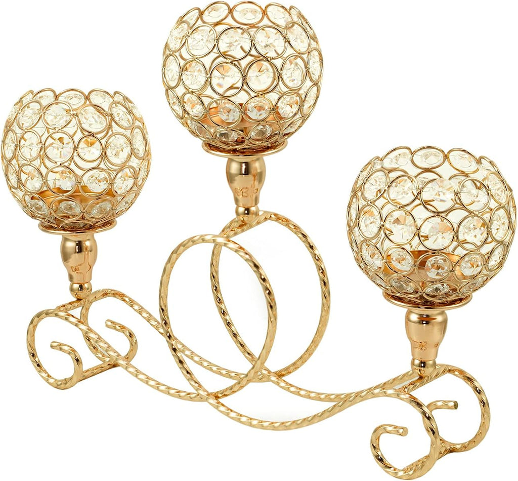 Gold Crystal 3 Arms Candelabra Candle Holders G18499