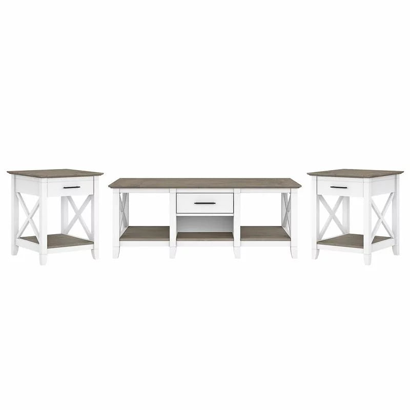 White and Gray Engineered Wood Coffee Table with End Tables N53214