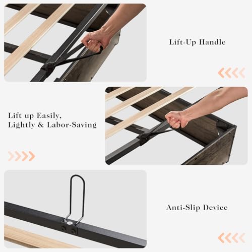 Full Size Wooden Platform Bed Frame with Storage Headboard O74563