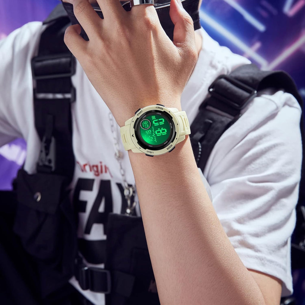 Mens Digital Sports Watch Solar Powered Waterproof Stopwatch V6712