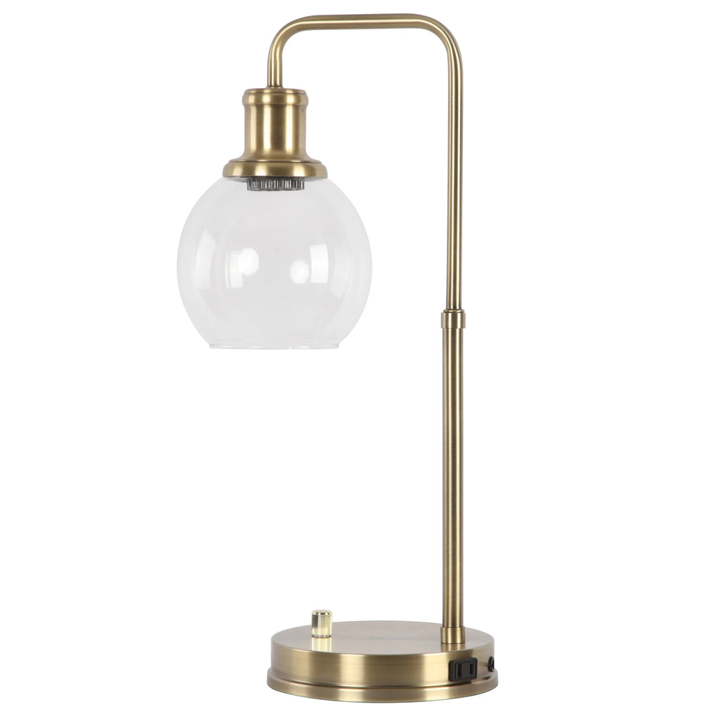 Gold Desk Lamp with Glass Shade and AC Outlet D33923
