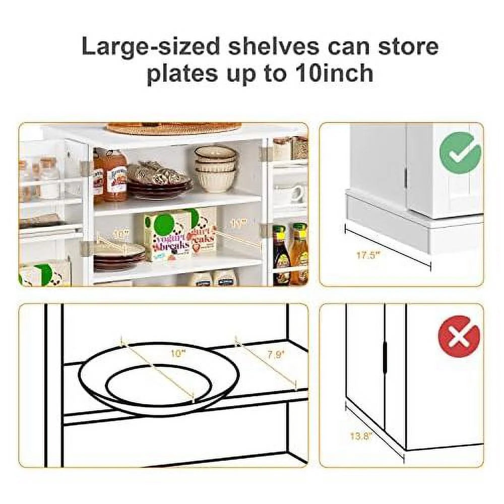 White Wood Pantry Cabinet with Doors and Adjustable Shelves J520166