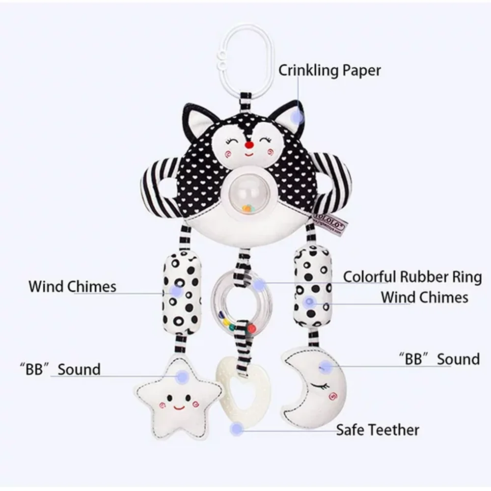 Black and White High Contrast Soft Plush Baby Rattle Toy (Fox) M899