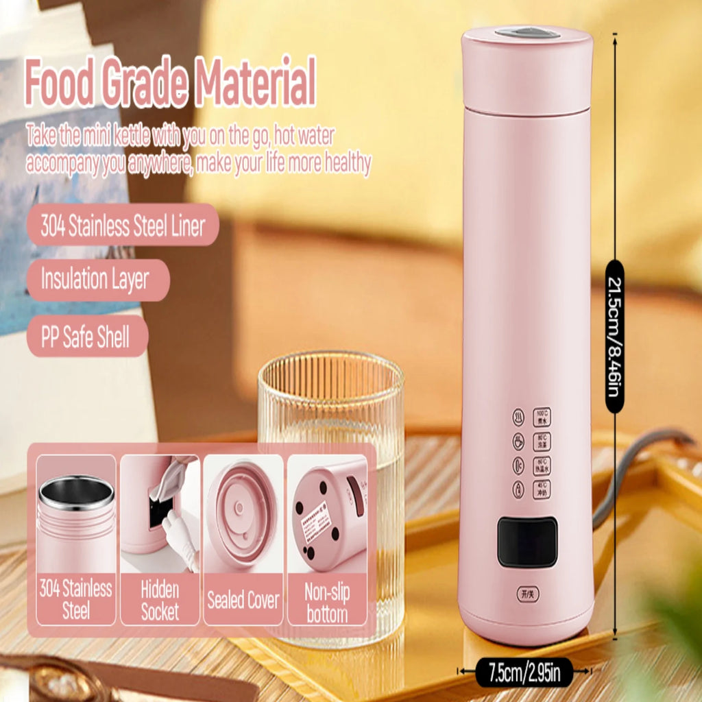 Portable Electric Hot Water Kettle with Tea Filter Pink O586