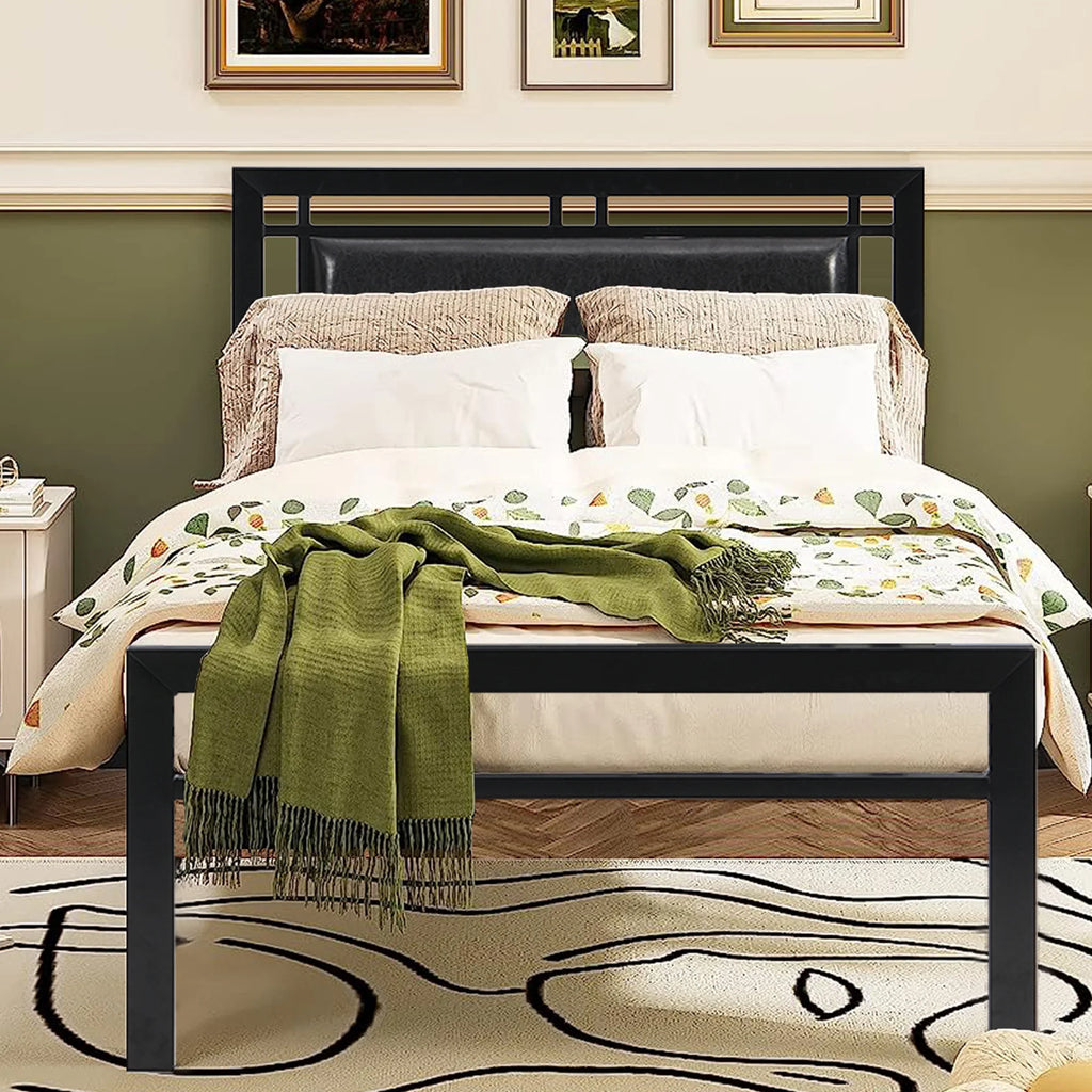Twin Size Black Platform Bed Frame with Headboard K279838
