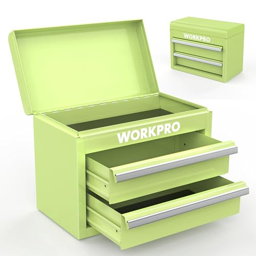 Mini Metal Tool Box with 2 Drawers and Top Storage, Cold Rolled Steel Toolbox N48688