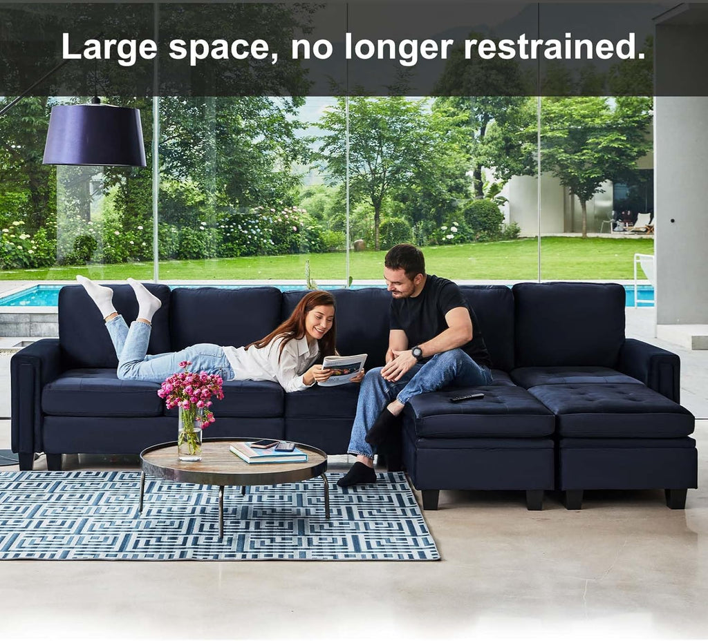 Blue Velvet Modular 4 Seat Sofa Couch Sectional W733452