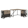 Rustic Gray L Shaped Industrial Desk with File Cabinets Q5437