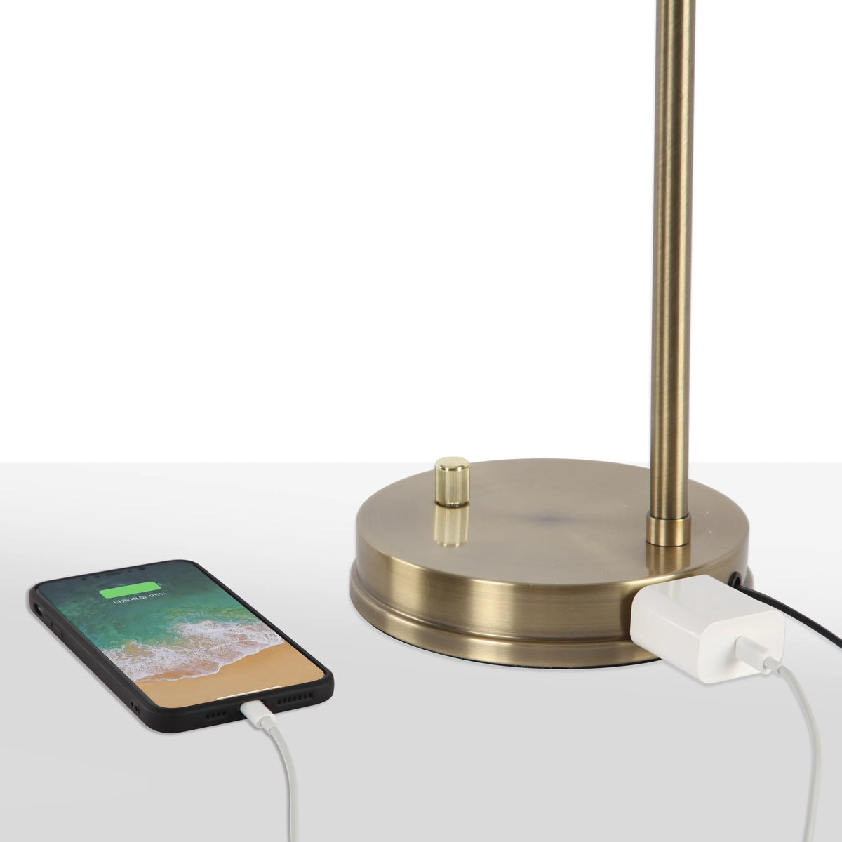 Gold Desk Lamp with Glass Shade and AC Outlet D33923