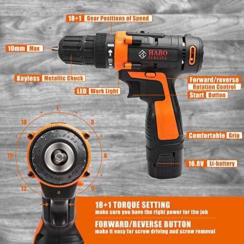 16.8V Cordless Drill with 91 Piece Tool Set and Plastic Toolbox E55480
