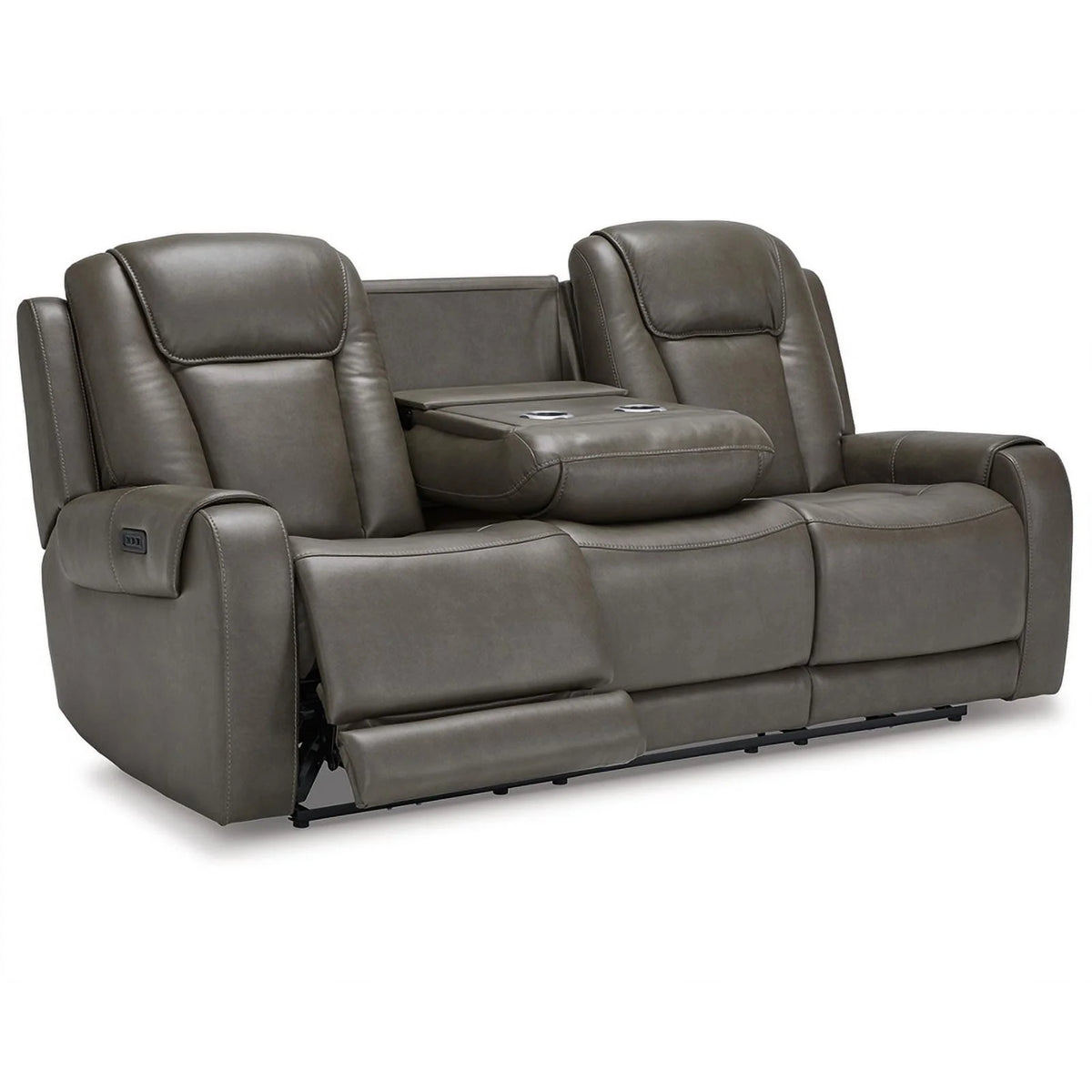 Gray Faux Leather Fabric Power Reclining Sofa A222915