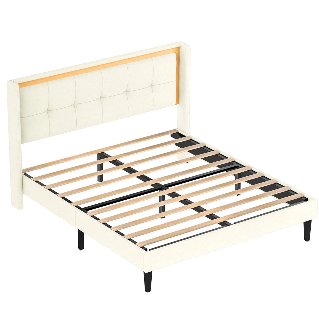 Queen Size Beige Platform Bed Frame A13845