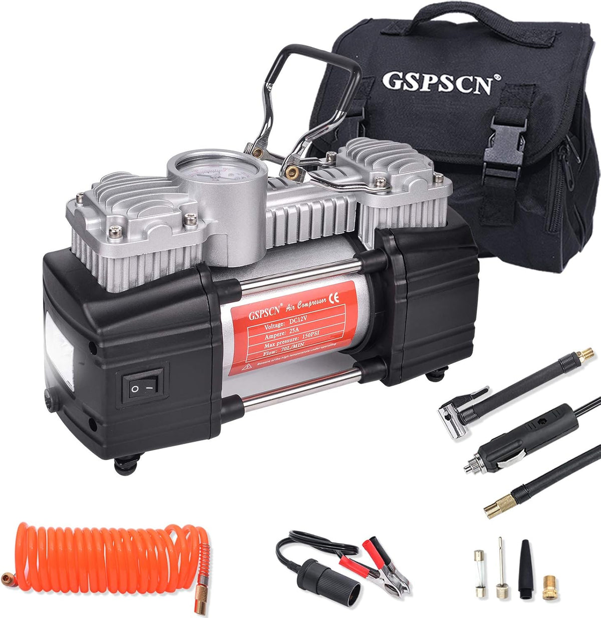 Portable Double Cylinder 12V 150 PSI Tire Inflator C78473