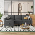 Beige 3 Seat L-Shaped Sectional Sofa with Storage Ottoman L8900