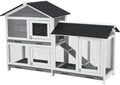 62" Wooden Waterproof Bunny Hutch Rabbit Cage Guinea Pig Coop with Stairs and Cleaning Tray R428648