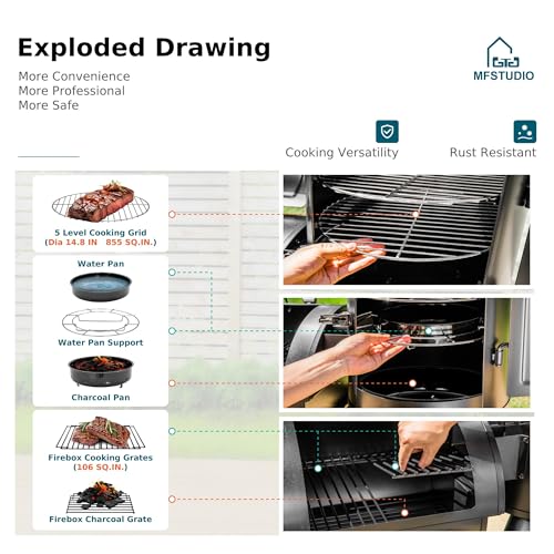Black Charcoal Grill with Offset Smoker L23368