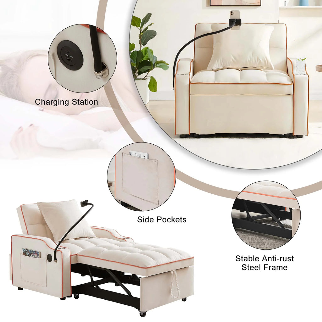 Beige Sleeper Chair Bed D9489