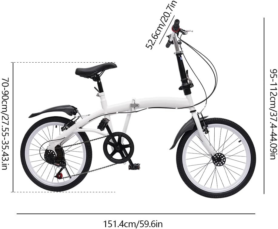 20-Inch 7-Speed Folding Bicycle White C778065