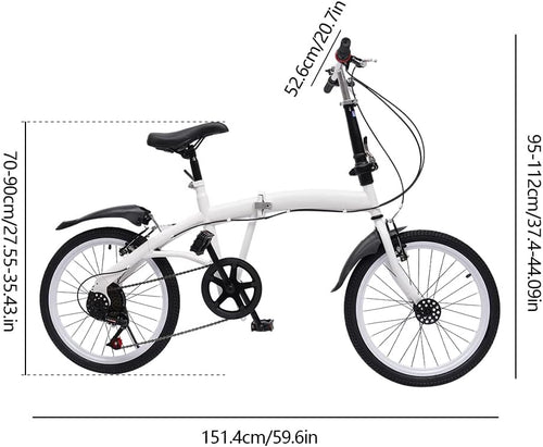 20-Inch 7-Speed Folding Bicycle White C778065