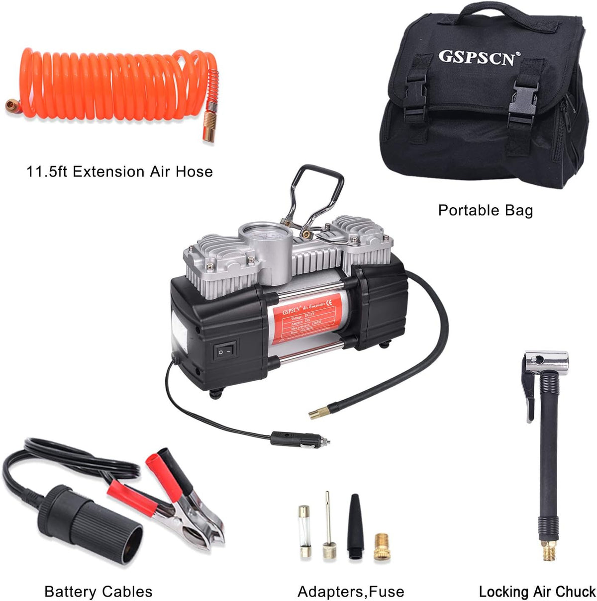 Portable Double Cylinder 12V 150 PSI Tire Inflator C78473