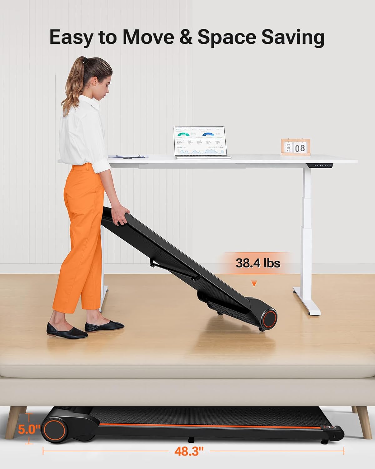 Under Desk Treadmill Walking Pad Portable 2.25HP Orange A987292