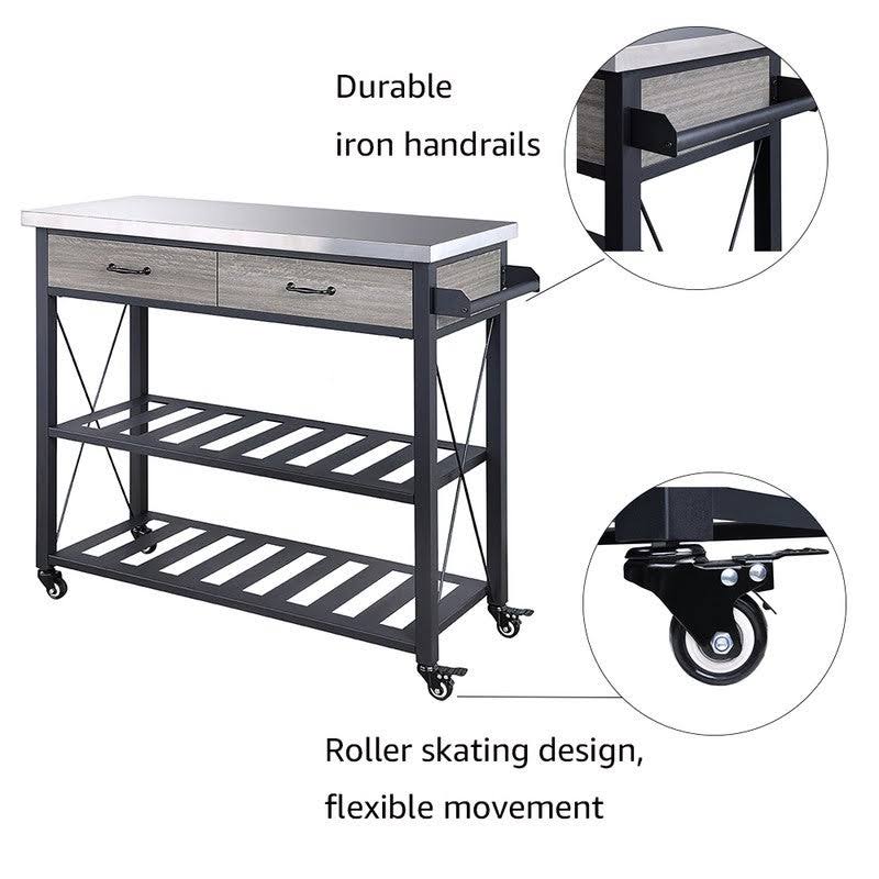 Black Kitchen Cart with Wheels and 2 Drawers T863538