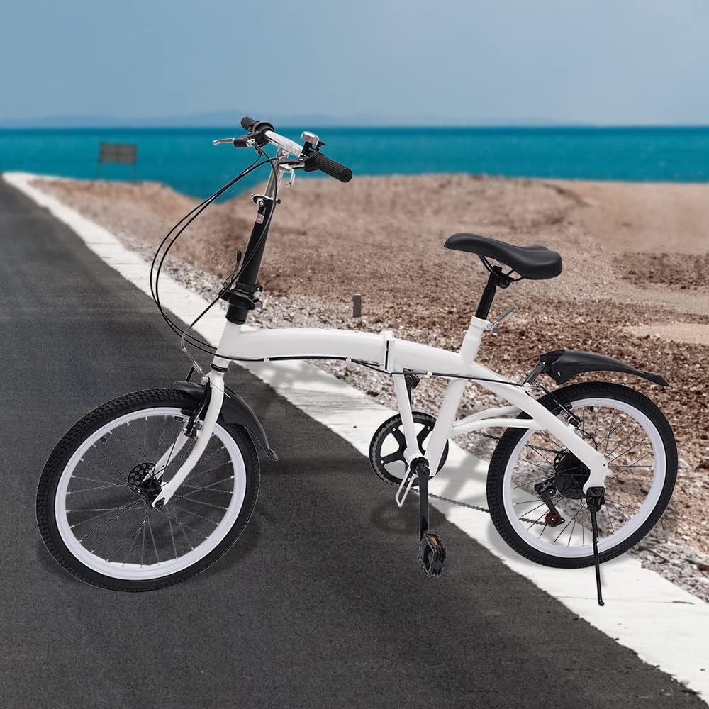 20-Inch 7-Speed Folding Bicycle White C778065
