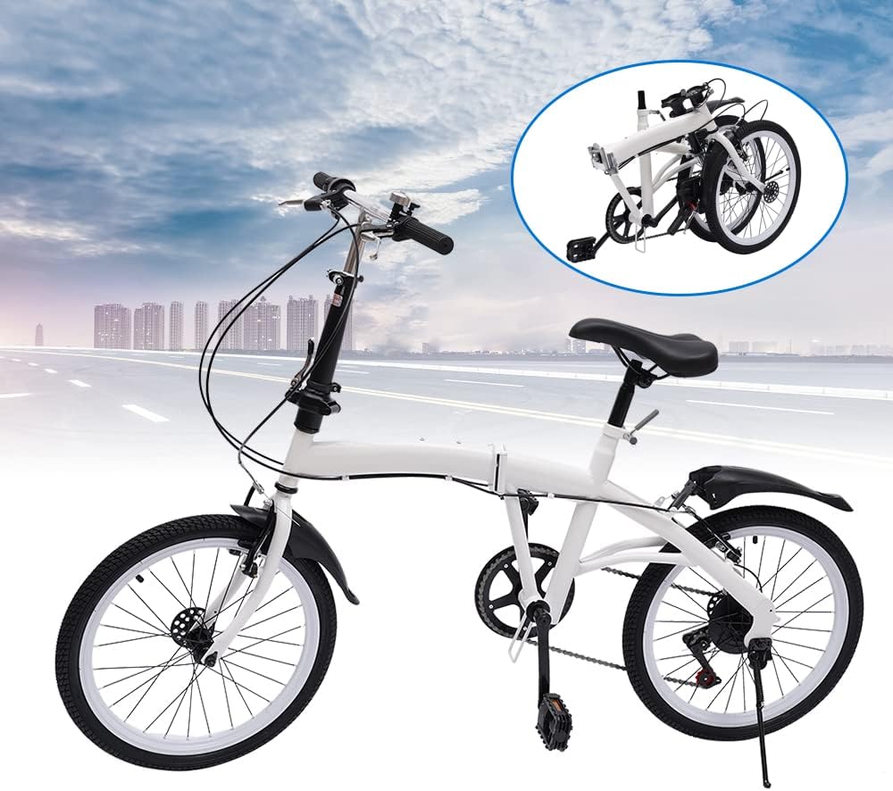 20-Inch 7-Speed Folding Bicycle White C778065