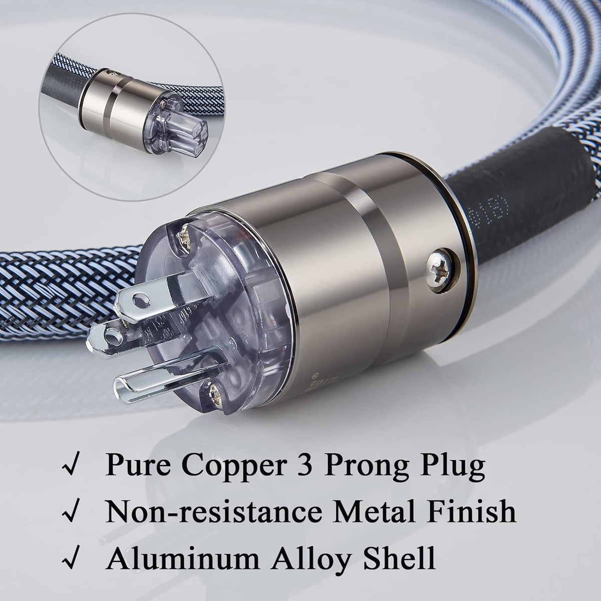 12AWG Audiophile Power Cable with Braided Sleeves, 5FT B54567