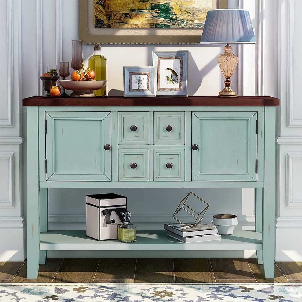 Solid Wood Console Table with 3 Drawers, 2 Cabinet and 1 Shelf C8919