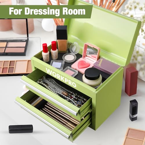 Mini Metal Tool Box with 2 Drawers and Top Storage, Cold Rolled Steel Toolbox N48688