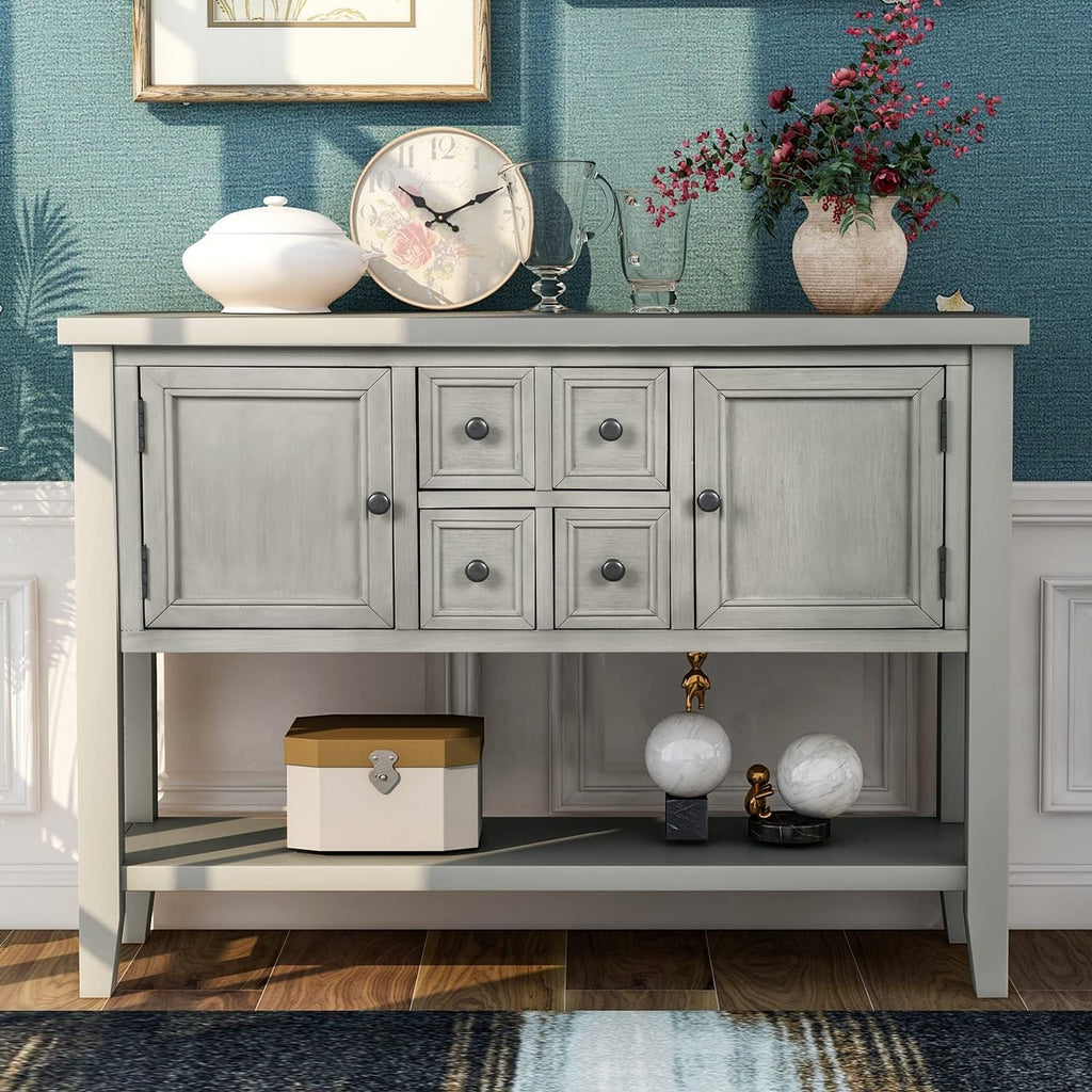 Solid Wood Console Table with 3 Drawers, 2 Cabinet and 1 Shelf C8919