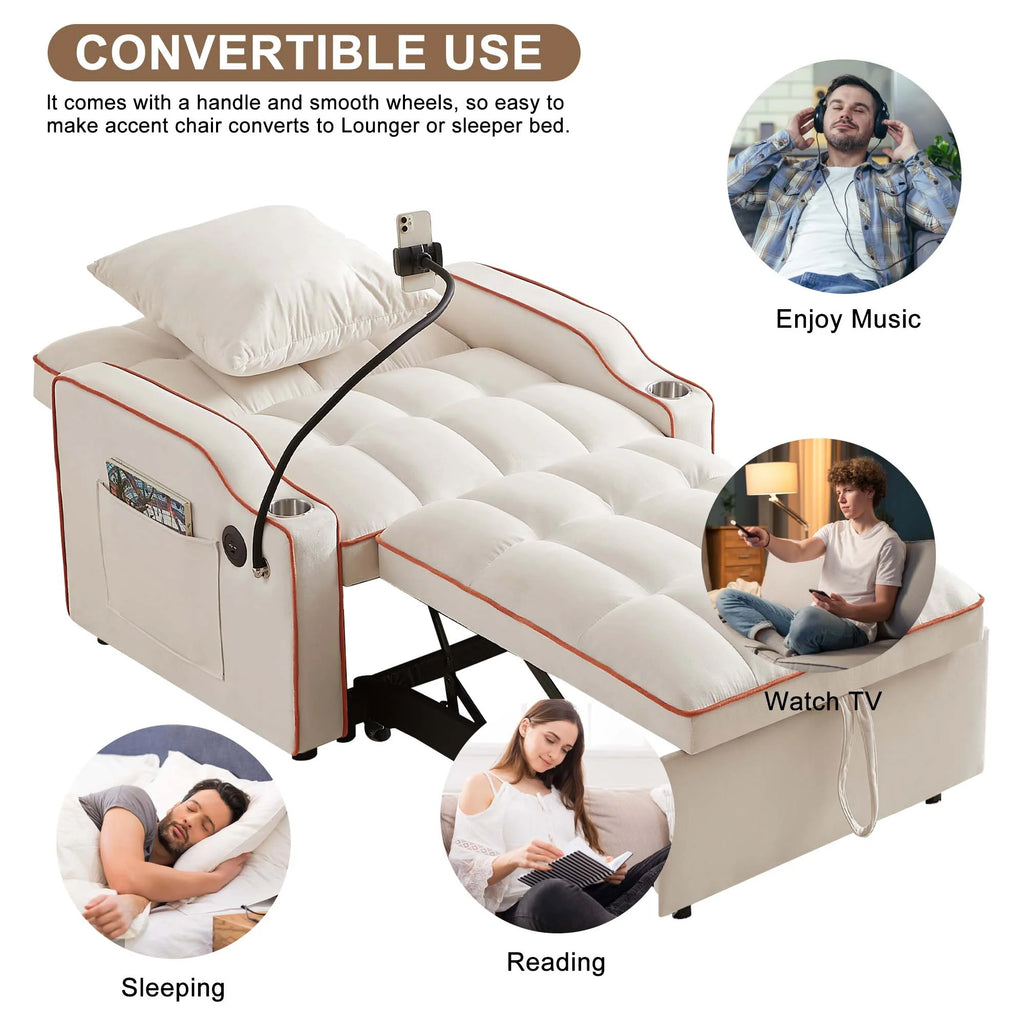 Beige Sleeper Chair Bed D9489