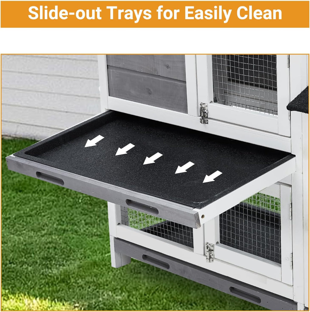 62" Wooden Waterproof Bunny Hutch Rabbit Cage Guinea Pig Coop with Stairs and Cleaning Tray R428648